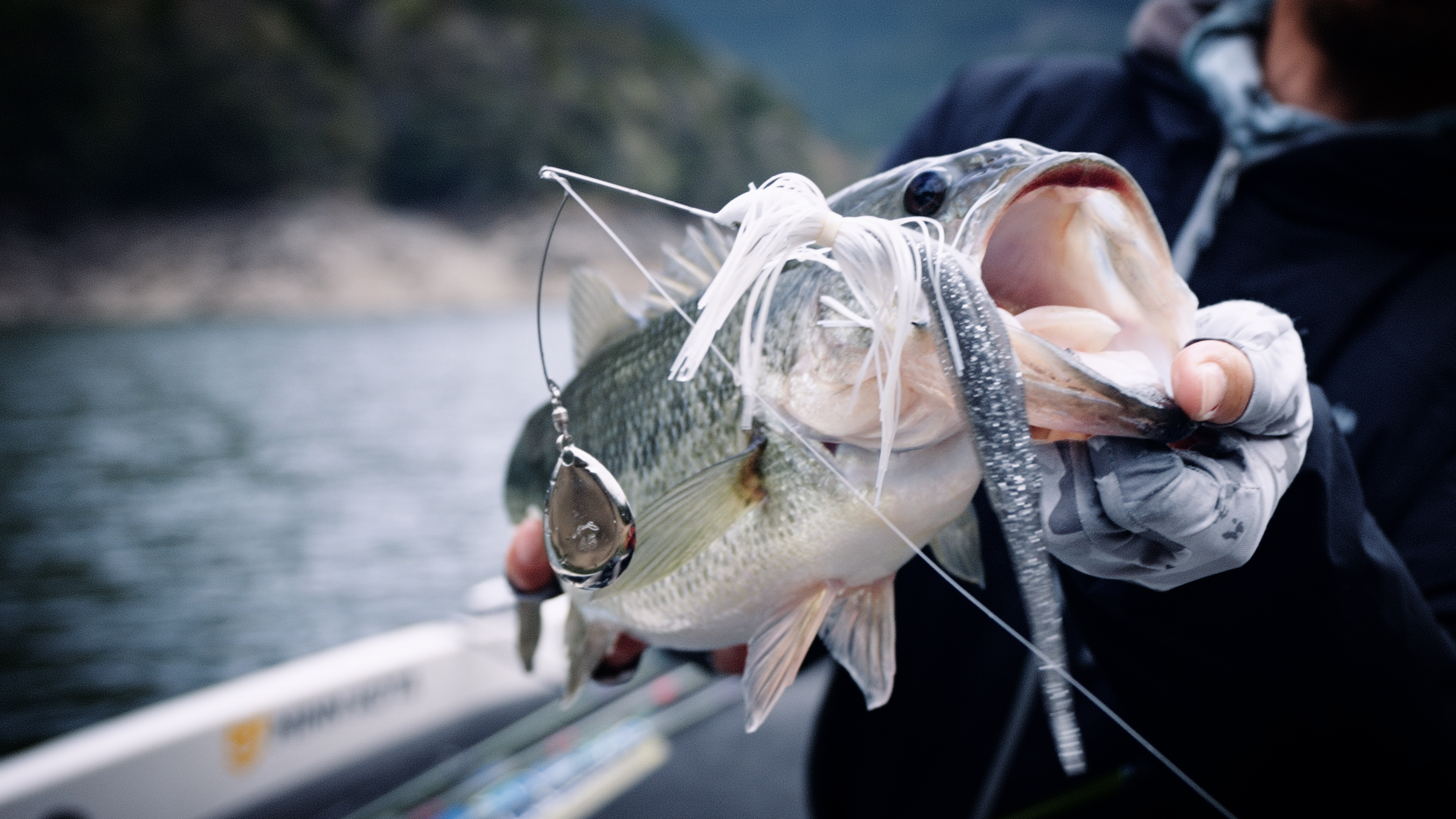 実際の釣行でルアーとバスを捉えたクローズアップ